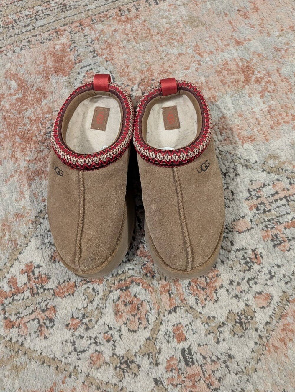 UGG  Tasman Chestnut Slip-On Slippers with Red Trim